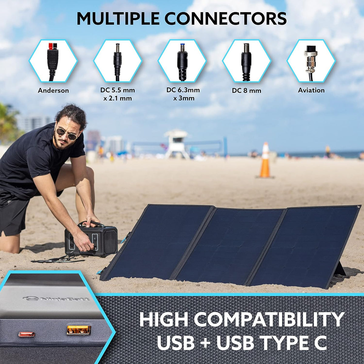 120W Foldable Portable Solar Panel with USB, Type C & DC Outputs P3125