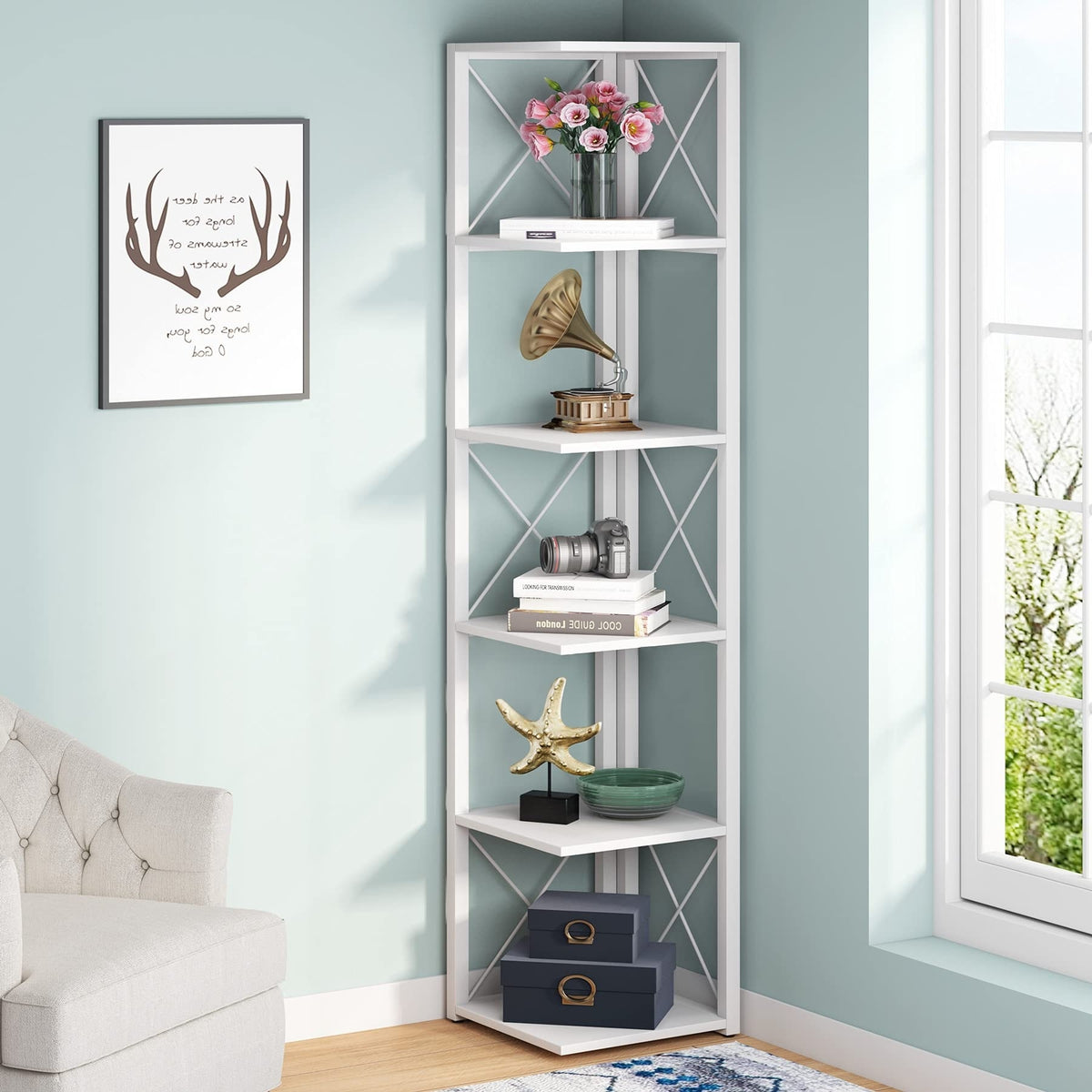 70.8 Inch Tall Brown 6-Tier Corner Bookcase N181415