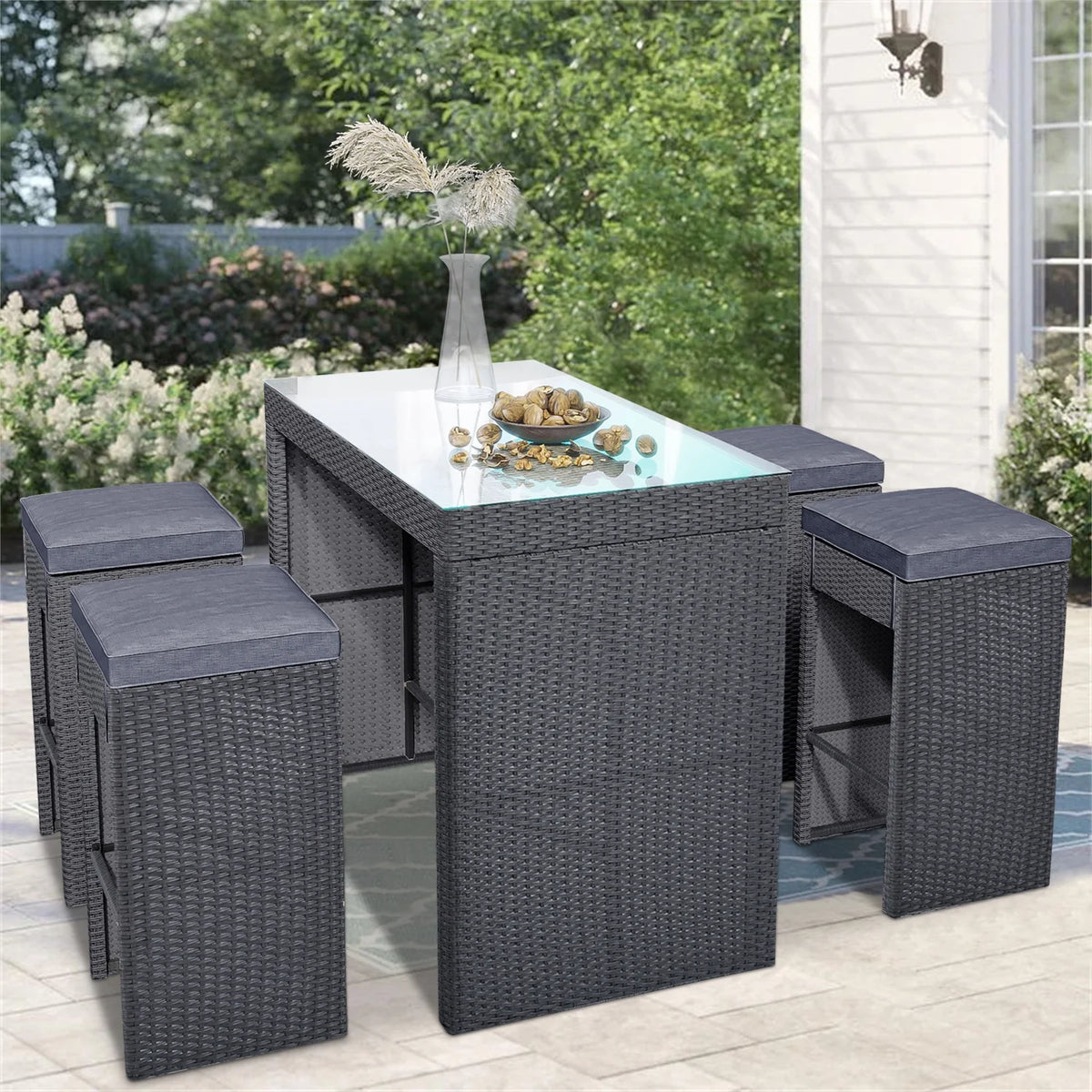 5 Pieces All-Weather Wicker Patio Dining Table Set T3597