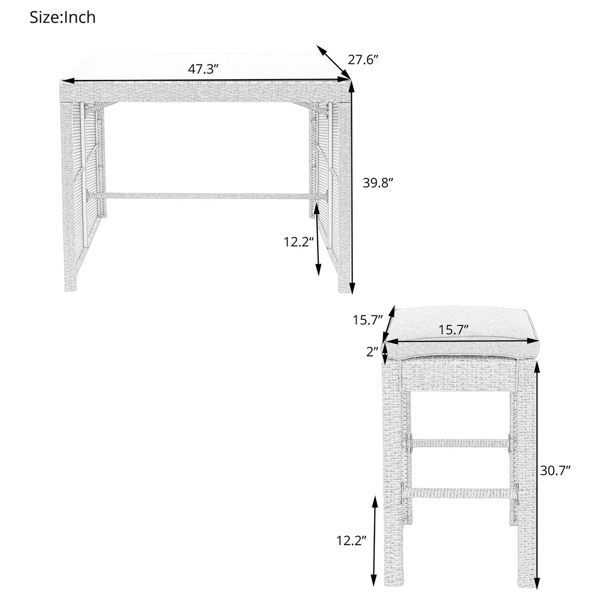5 Pieces All-Weather Wicker Patio Dining Table Set T3597