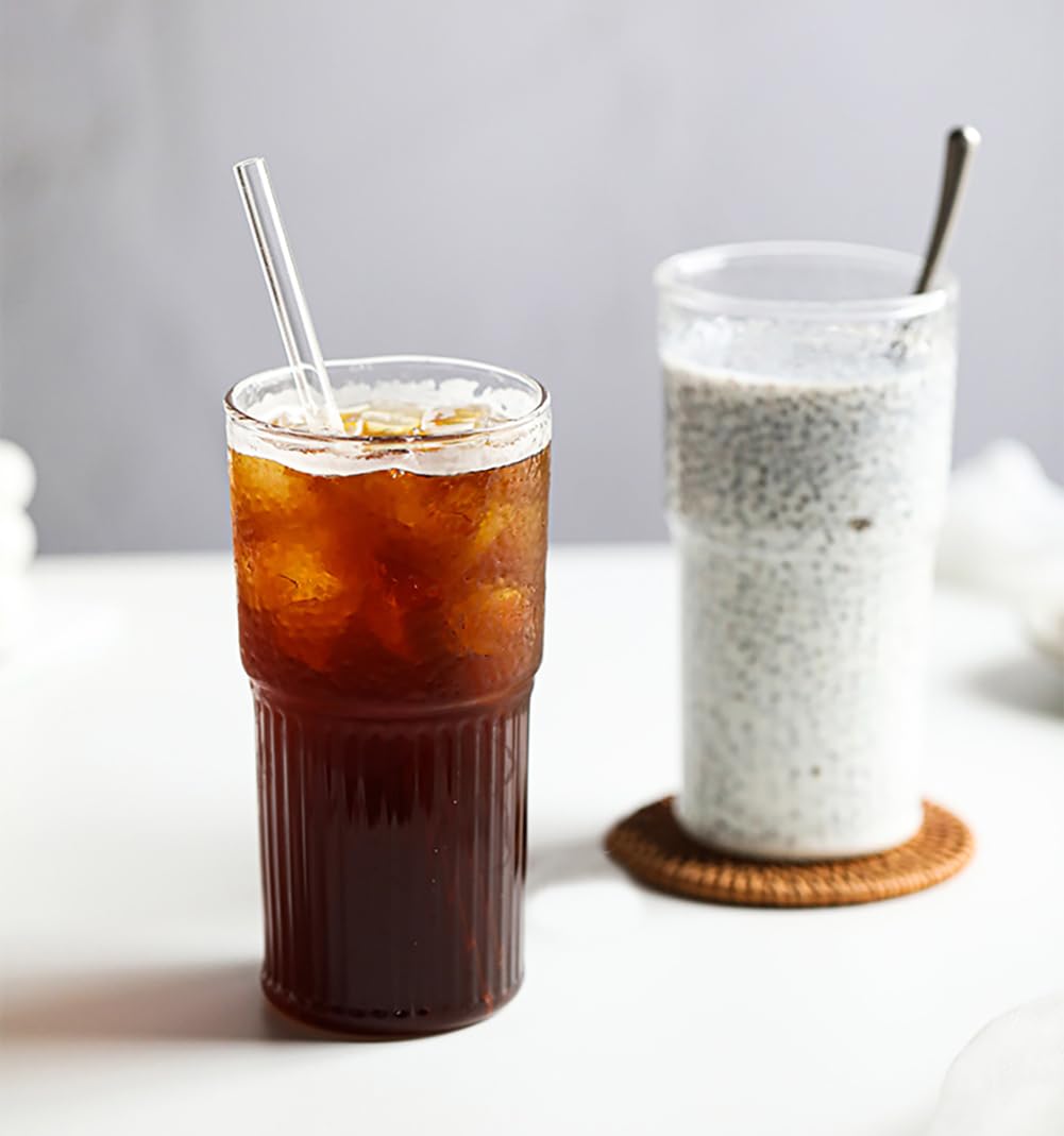 22 oz High Borosilicate Clear Glass Cups with Lids and Straws, Pack of 2 H654