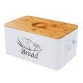 White Metal Bread Box with Bamboo Lid F38807