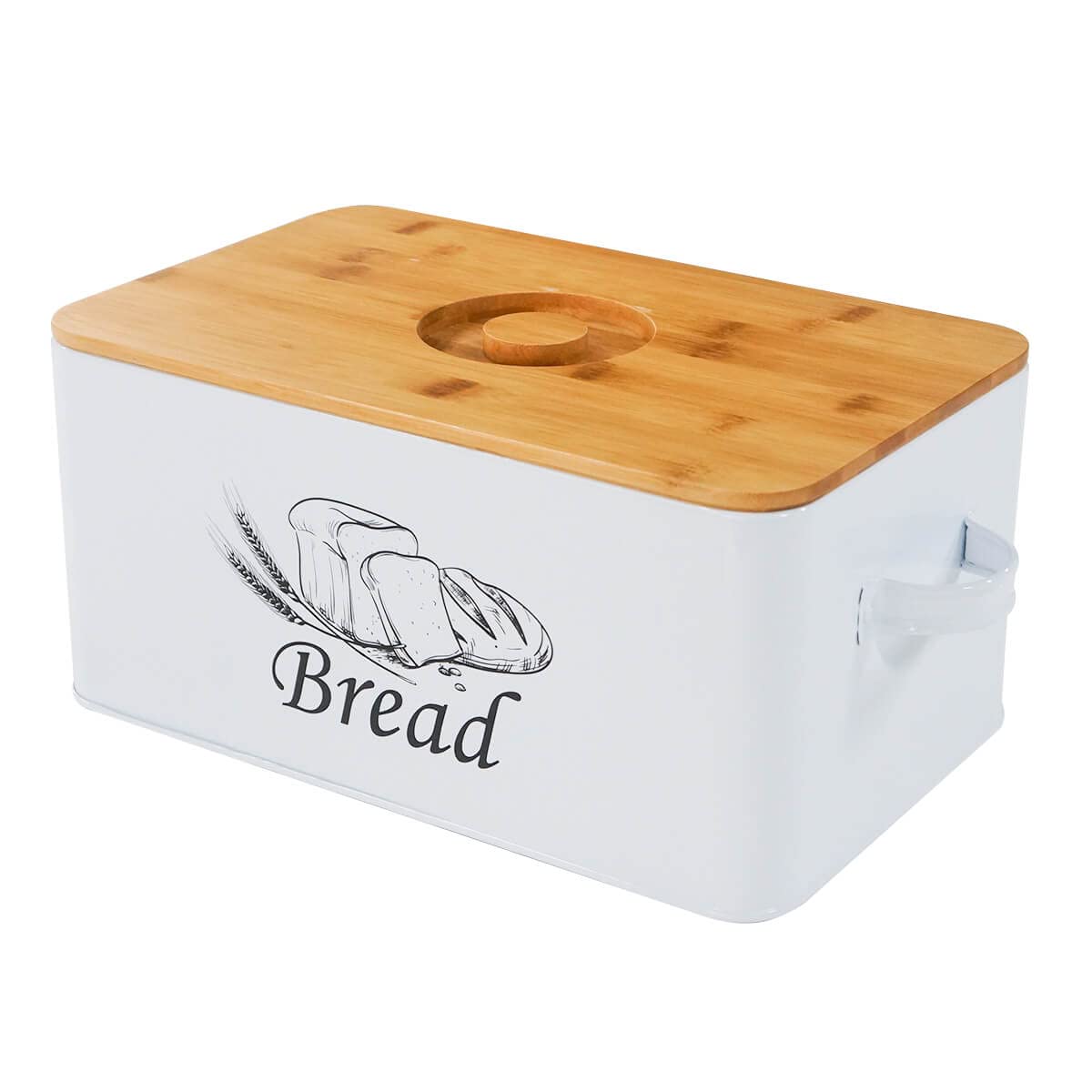 White Metal Bread Box with Bamboo Lid F38807