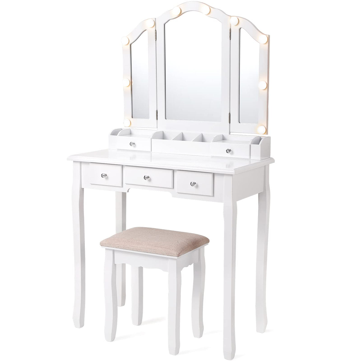 White Makeup Vanity Desk with Mirror and Chair W44415
