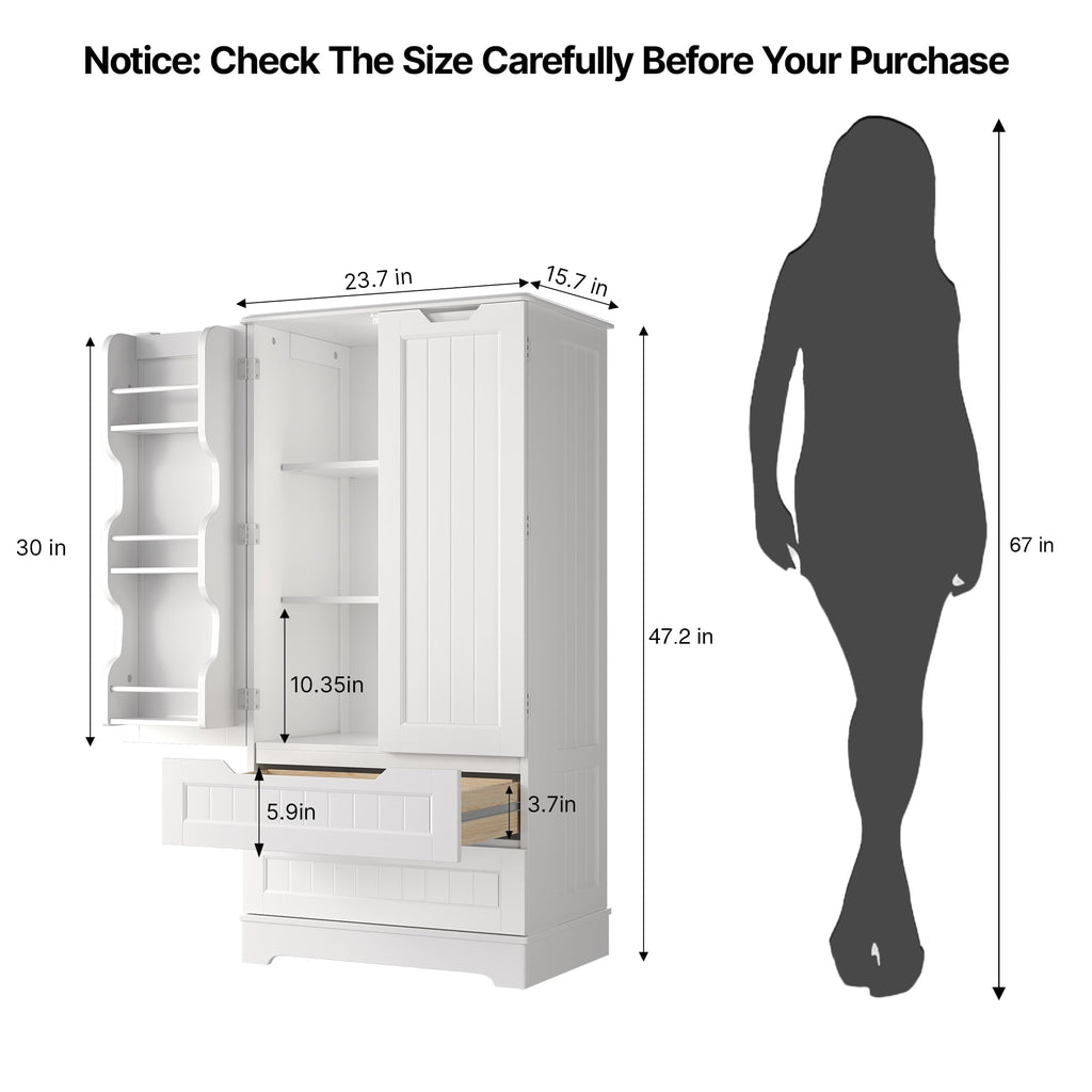 White Pantry Cabinet with 2 Drawers and 6 Door Shelves D3462