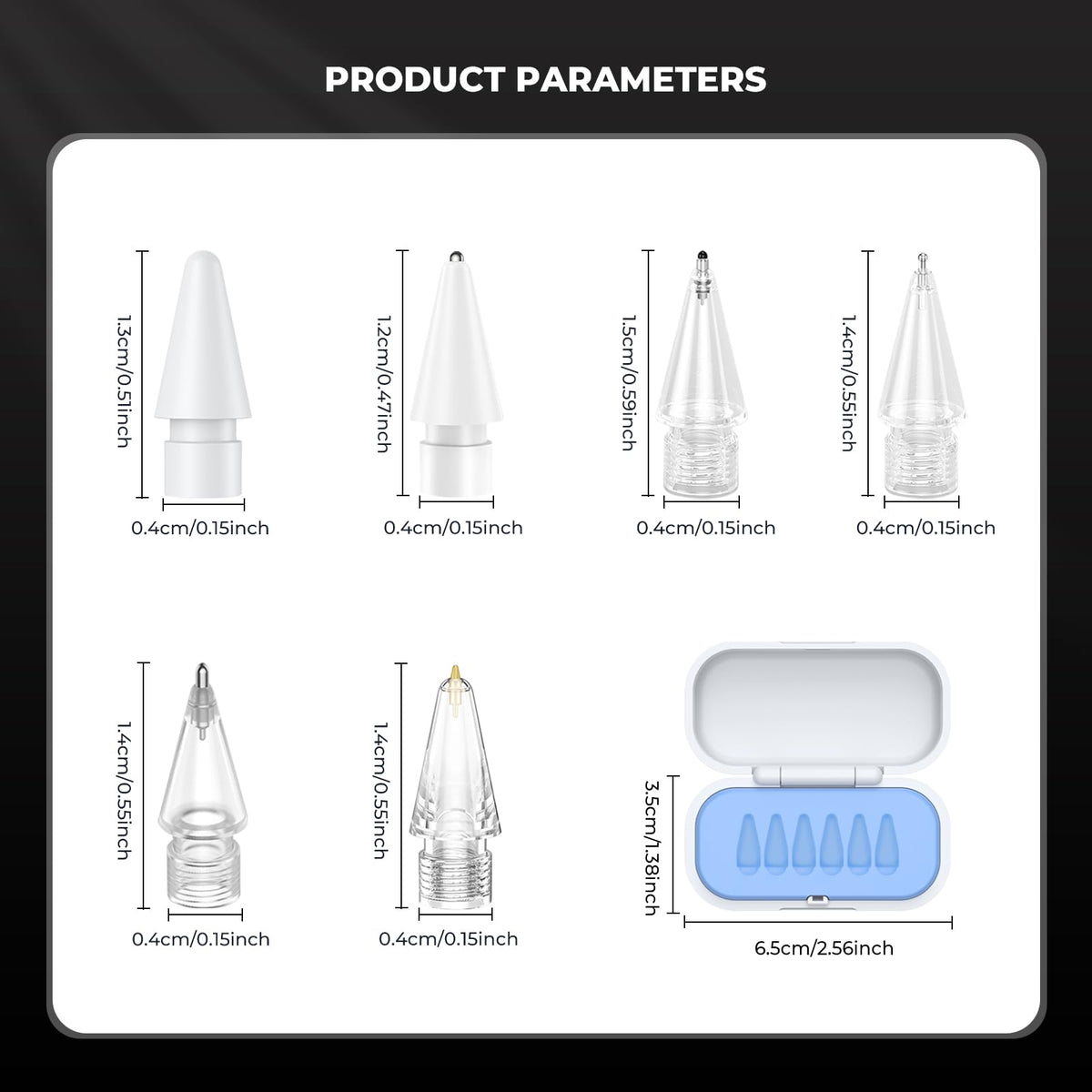 4 Pack Blue Replacement Pencil Tips with Storage Box O19404