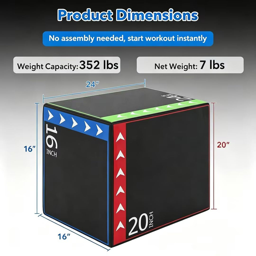 3 in 1 Plyometric Jump Box 16/20/24 Inch Soft Foam W24922
