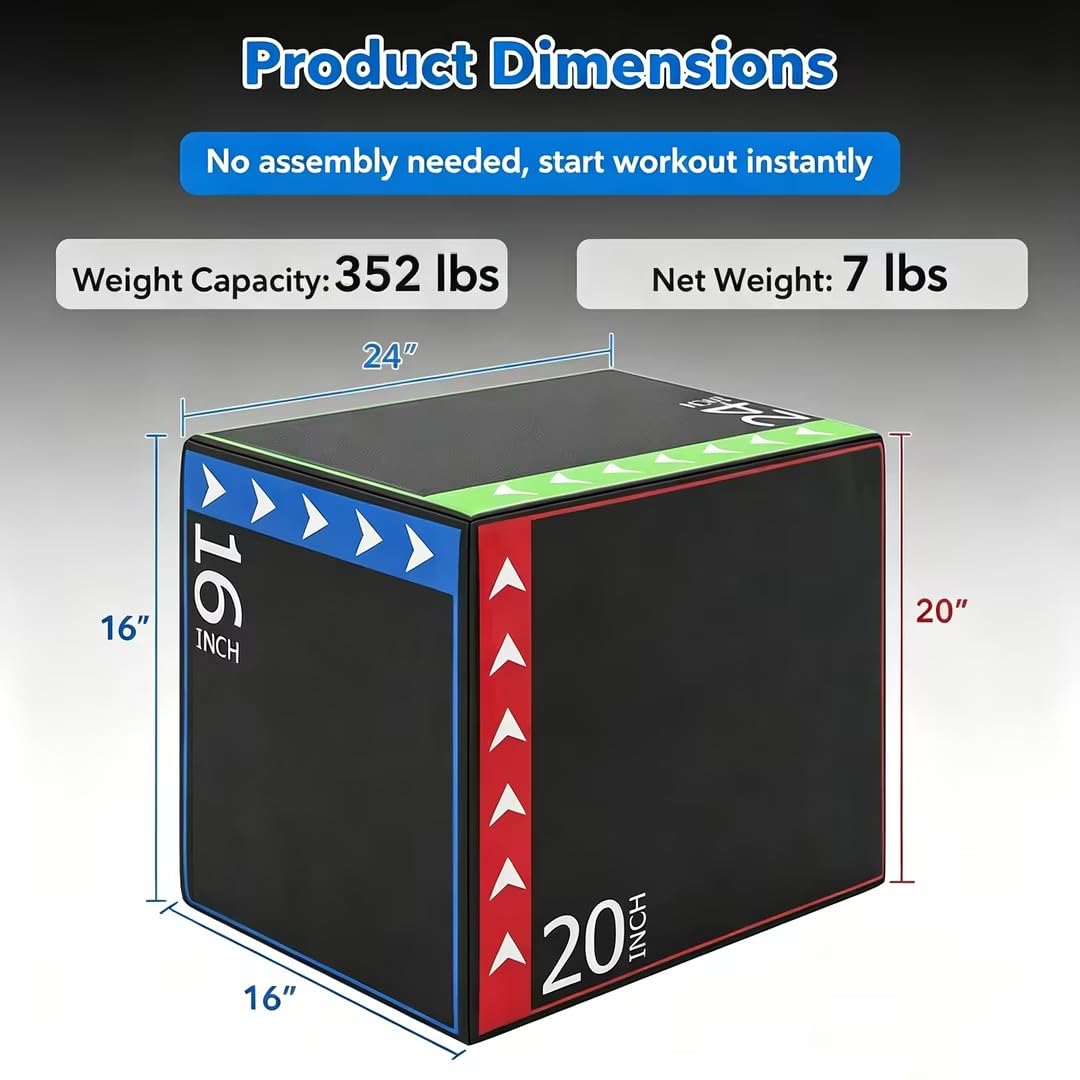 3 in 1 Plyometric Jump Box 16/20/24 Inch Soft Foam W24922