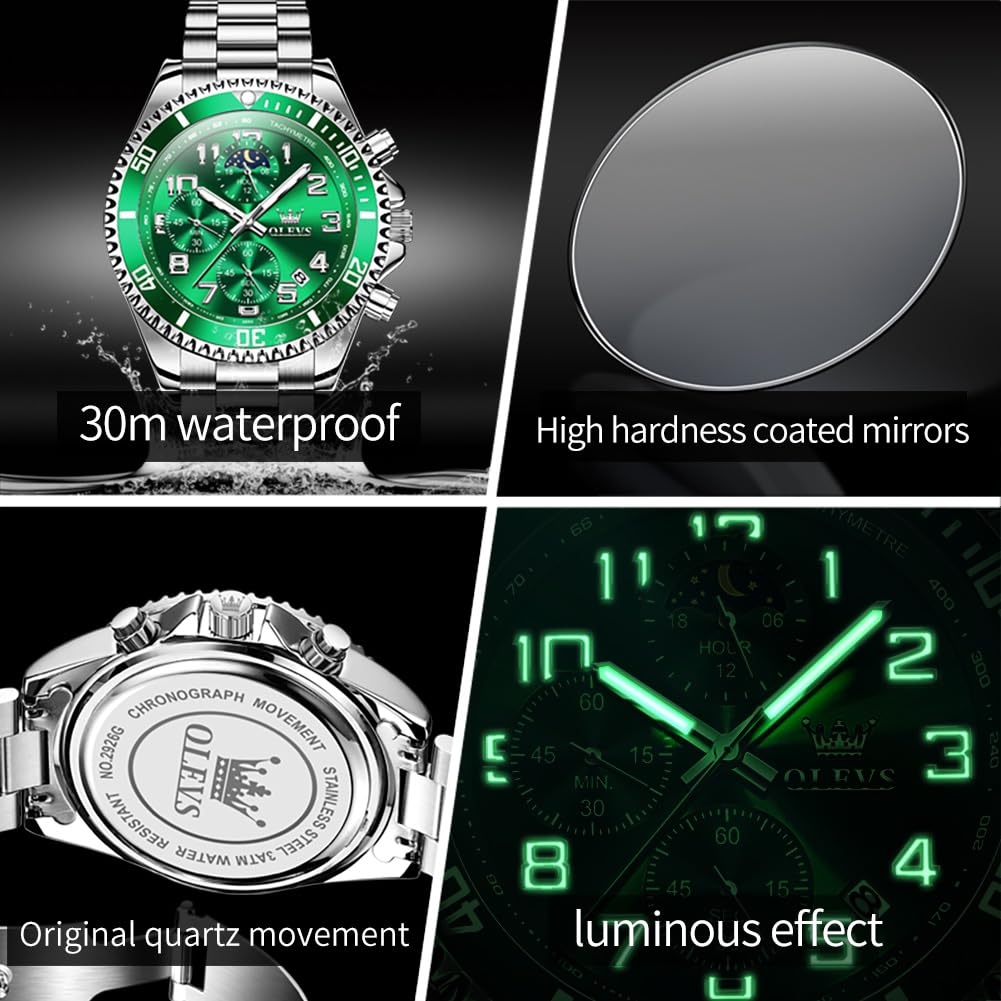 Men Luxury Chronograph Stainless Steel Waterproof Quartz Analog Watch Q6108