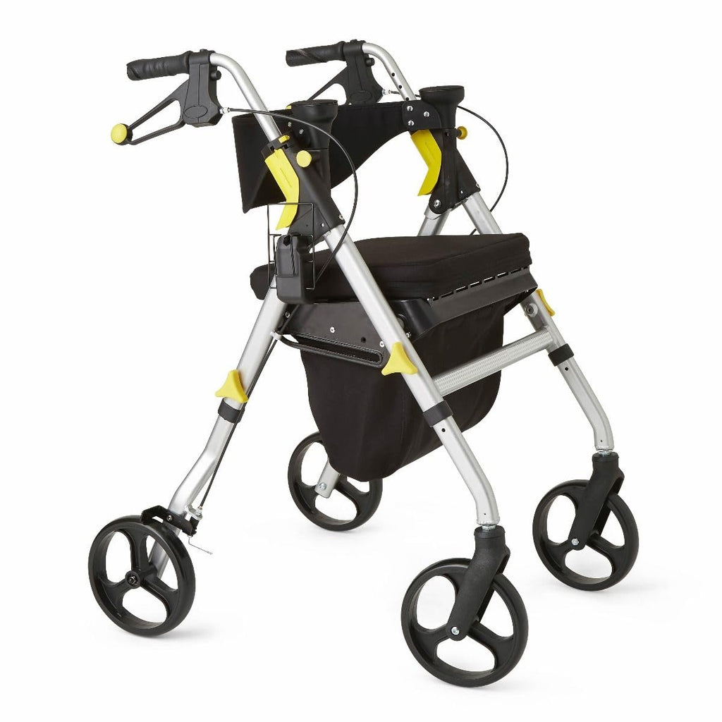 Folding Rolling Walker with Seat, 8-inch Wheels, Silver E639