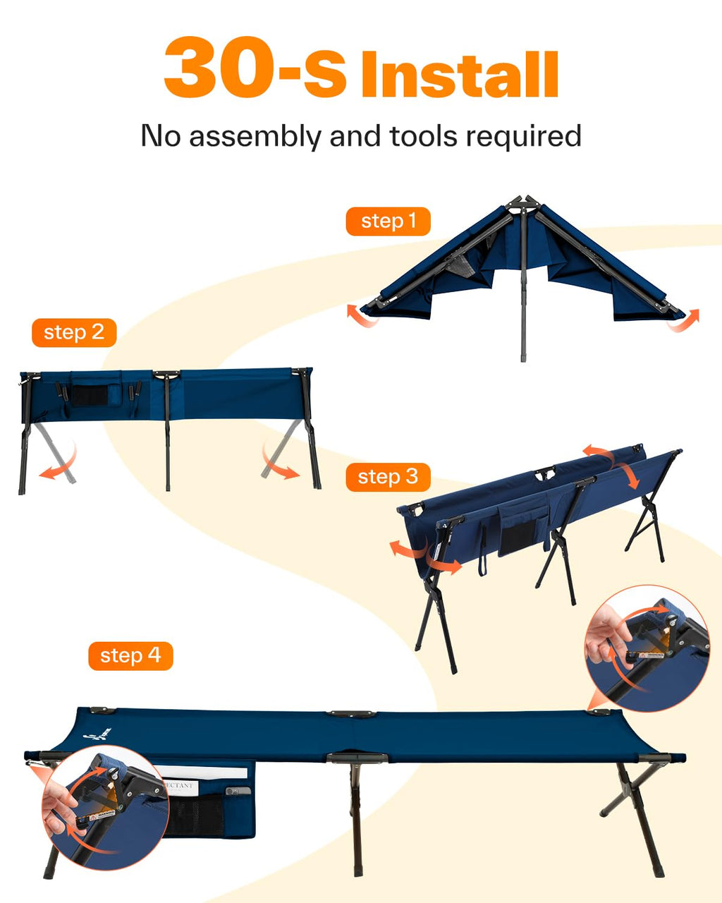 Camping Cot 78.3"x28.7"x14.6" Heavy Duty Folding Bed Support 330 Lbs Q577308