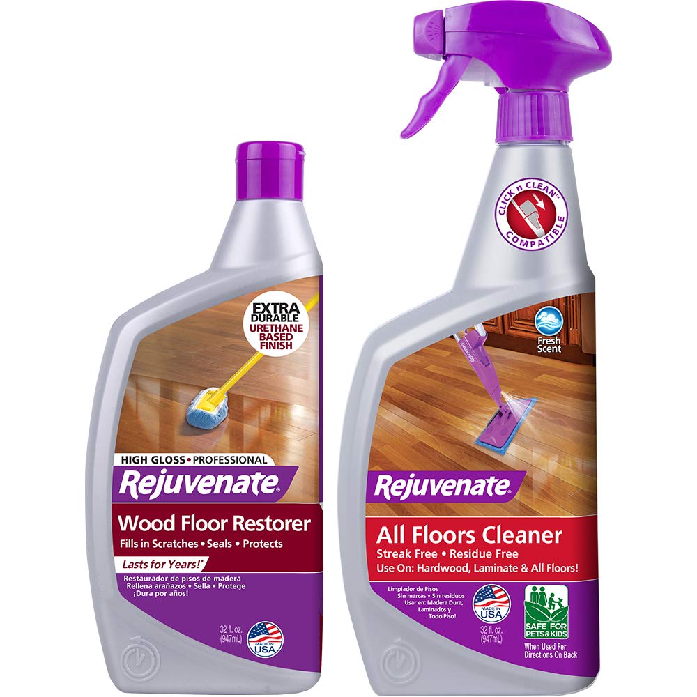 Wood Floor Restorer and Polish with High Gloss Finish 32oz and PH Balanced Floor Cleaner O7431