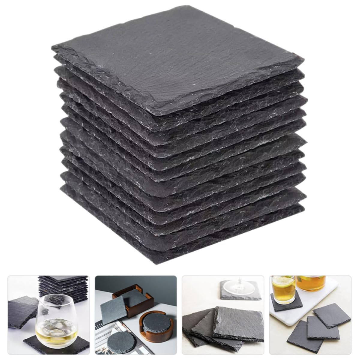 Natural Stone Square Drink Coasters Set D53900