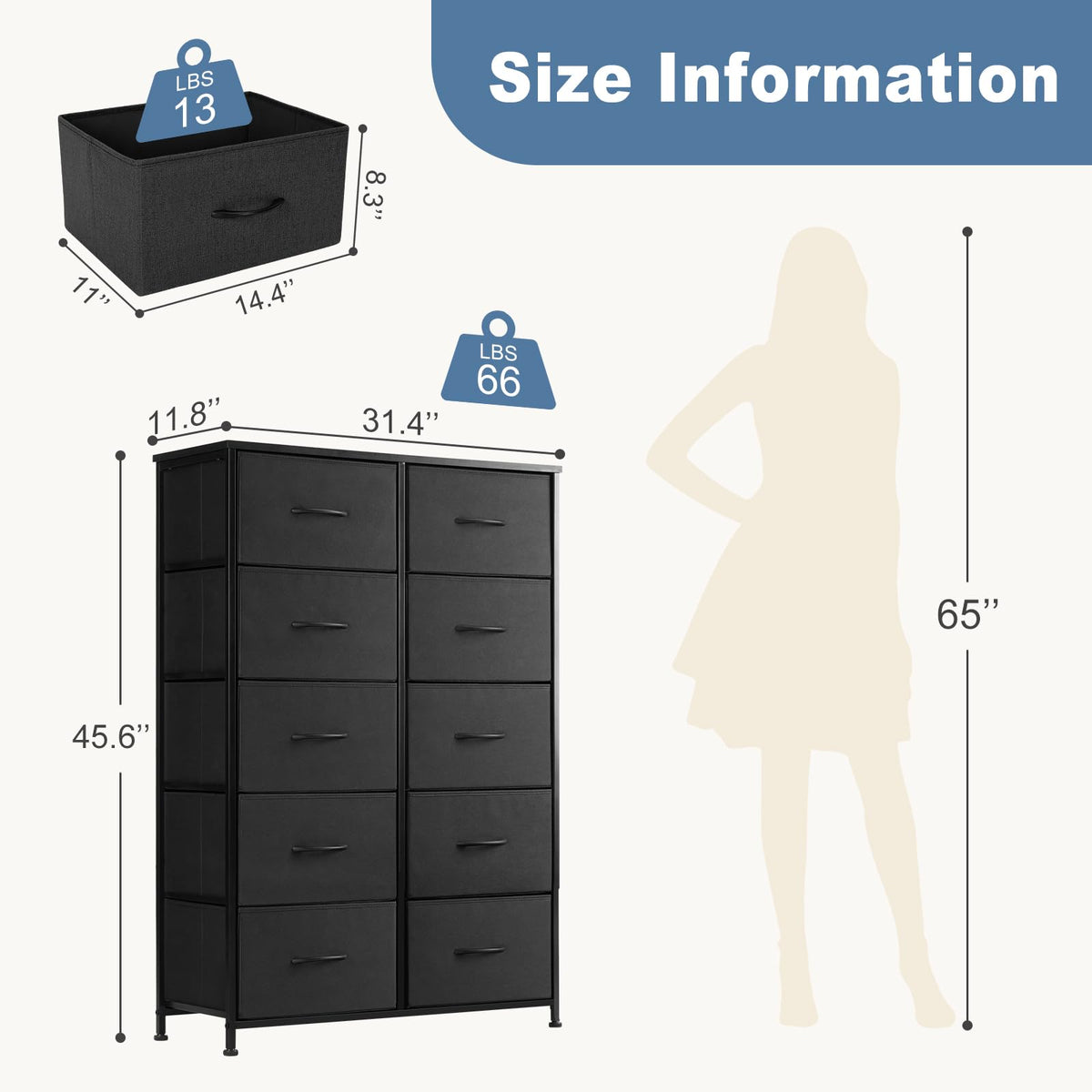 Black 10 Drawer Tall Dresser C303321