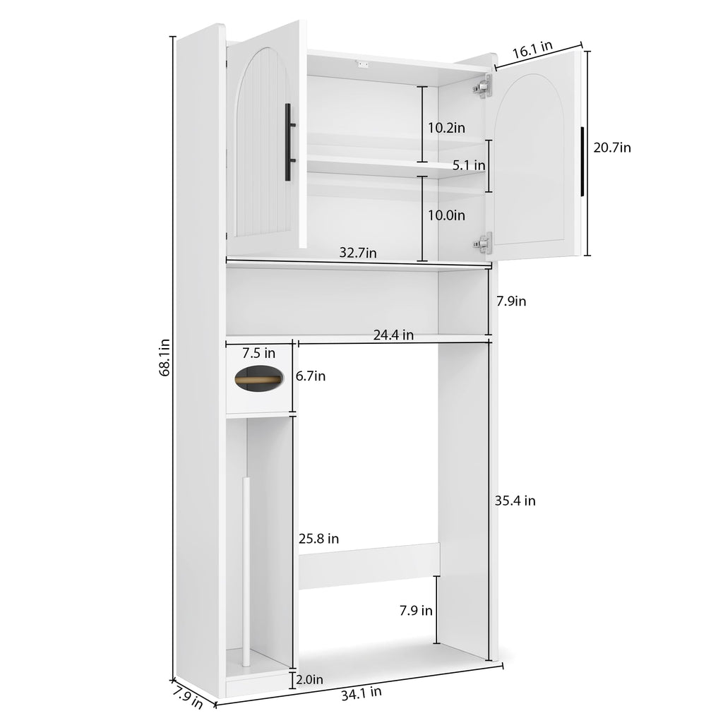 34" Over the Toilet Storage Cabinet with Arched Doors, White N493