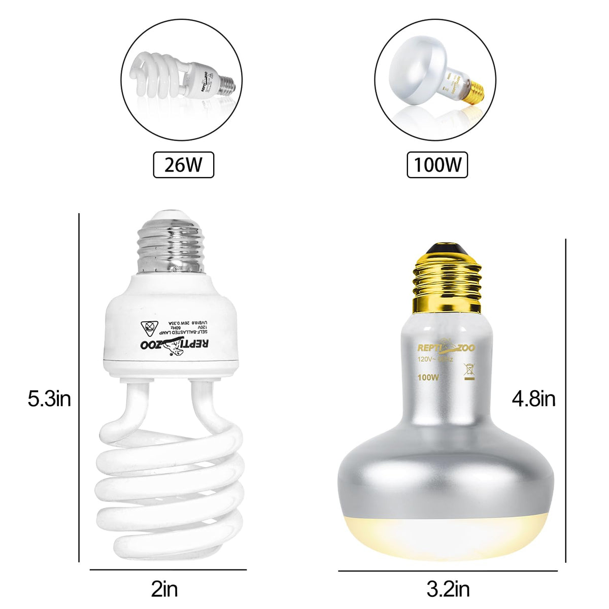 Reptile Heat Lamp Combo Pack with Dual Light Fixture, 100W Basking Spot Light & 26W UVA UVB Bulb E908