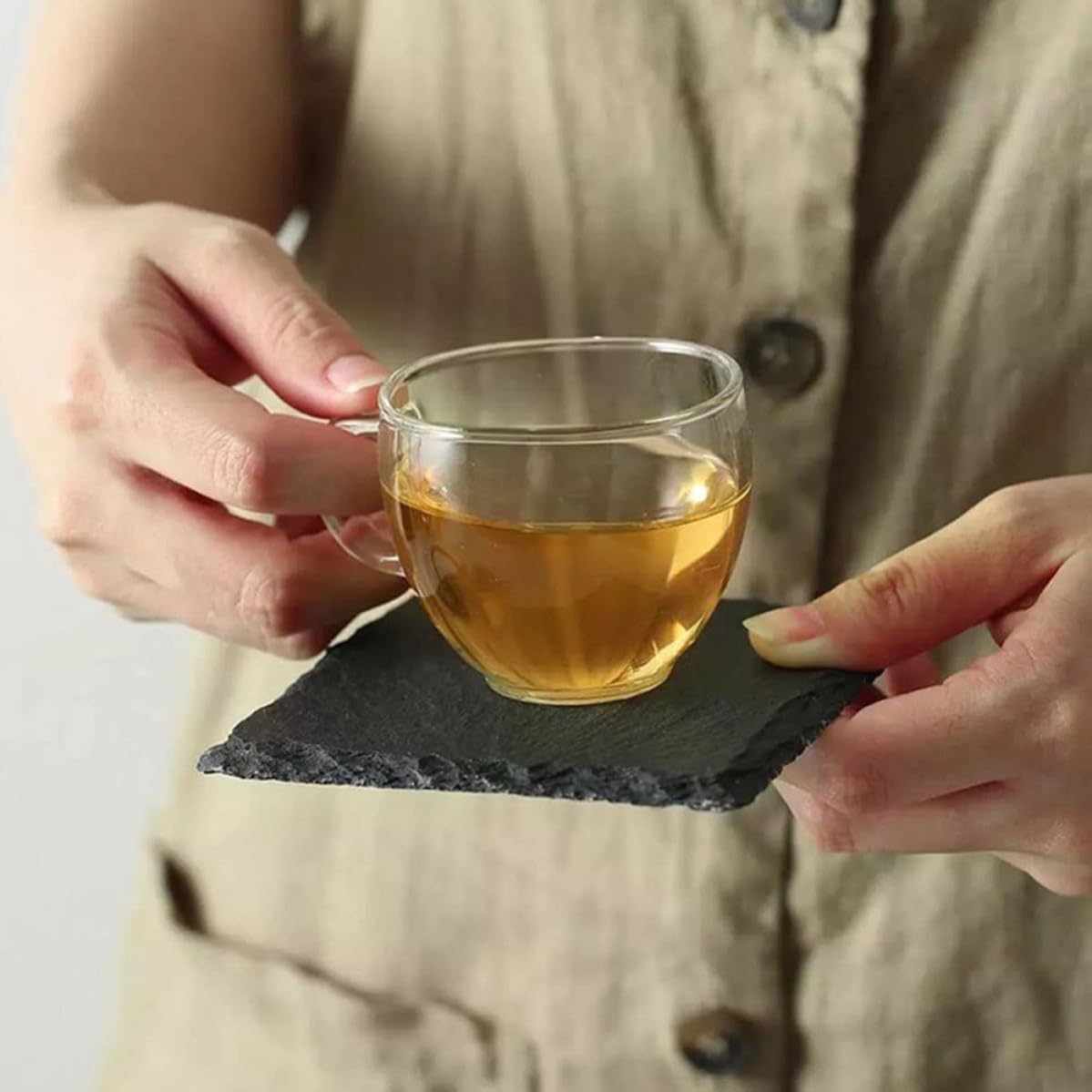 Natural Stone Square Drink Coasters Set D53900