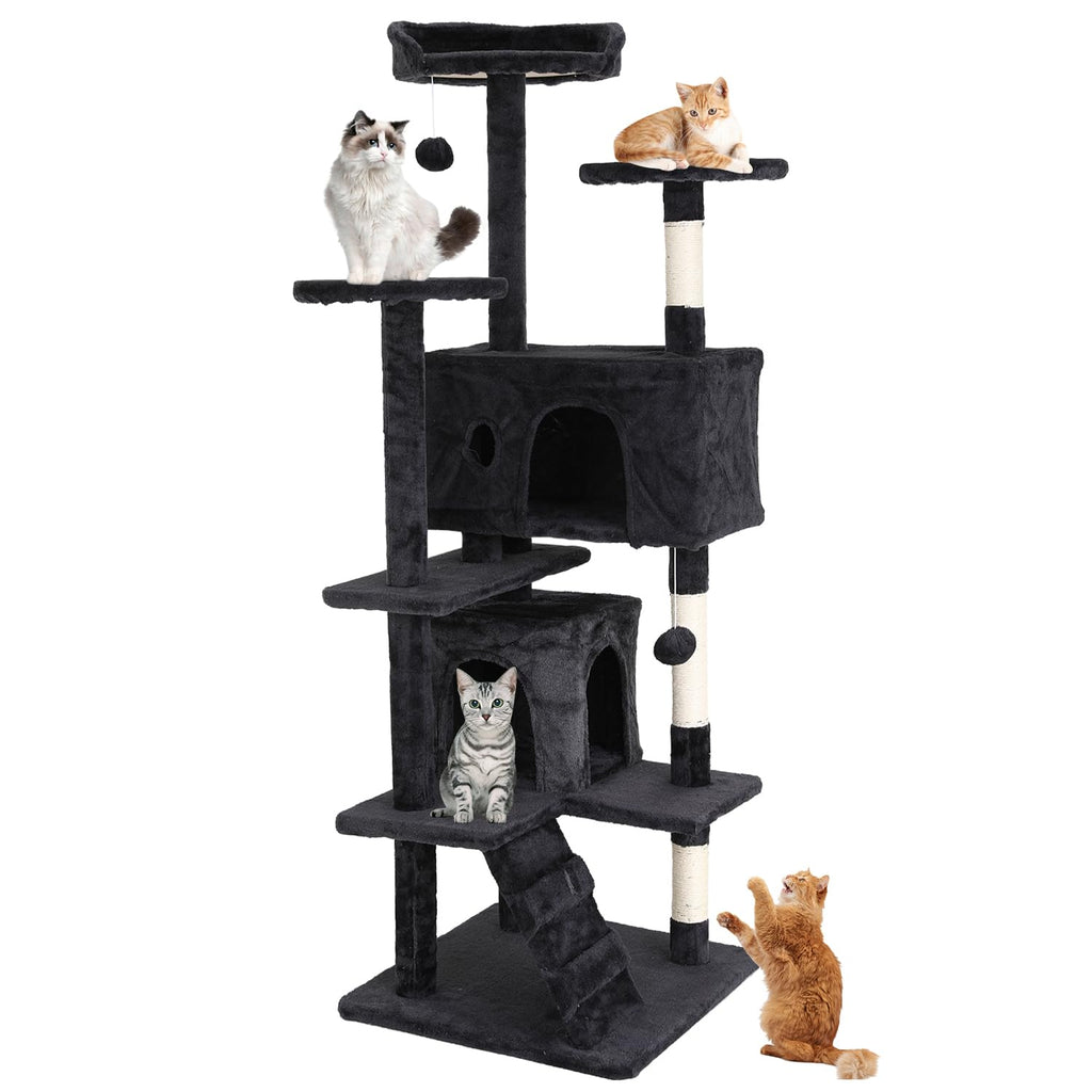 70 Inches Dark Gray Multi-Level Cat Tree with Litter Box Enclosure L87636