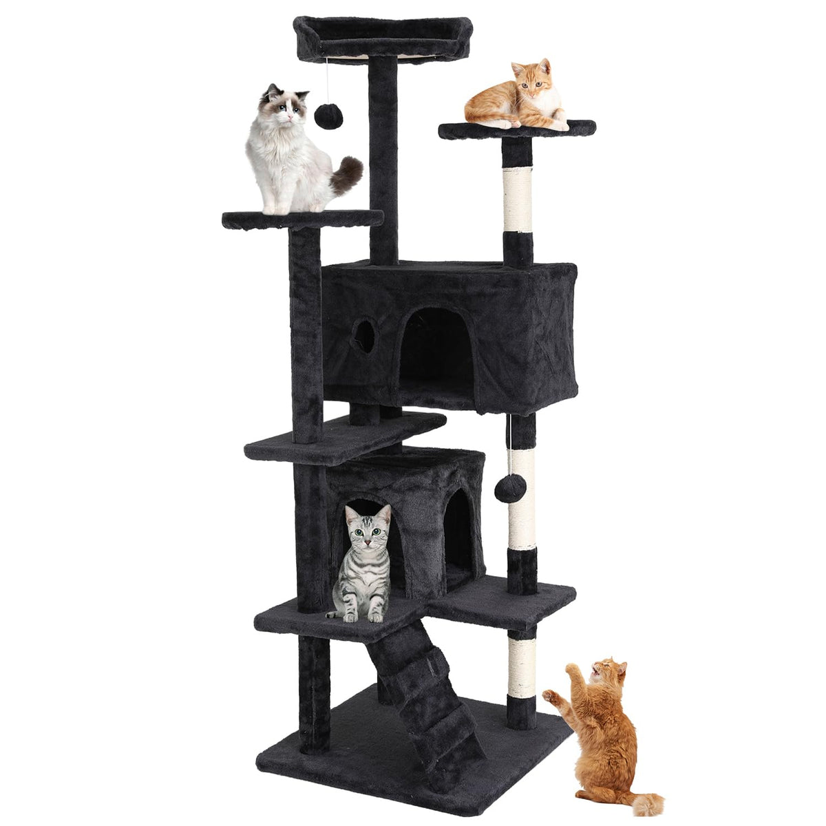 70 Inches Dark Gray Multi-Level Cat Tree with Litter Box Enclosure L87636
