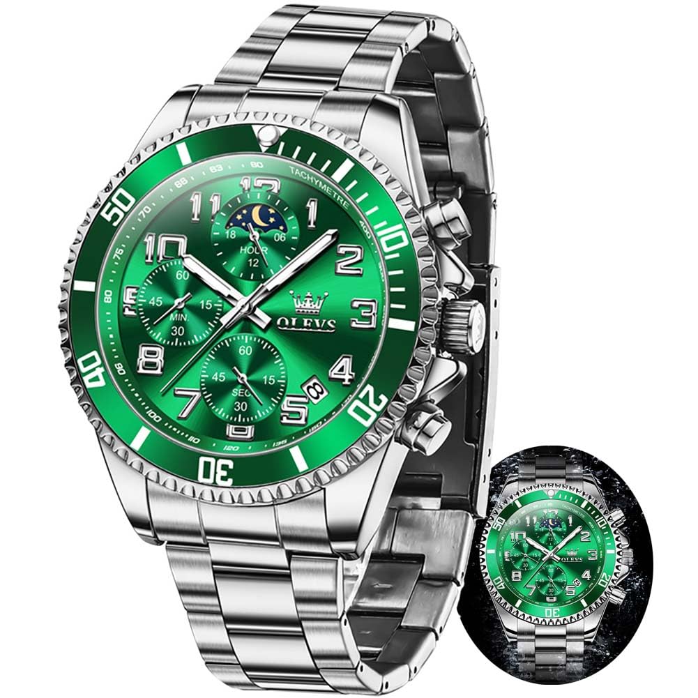 Men Luxury Chronograph Stainless Steel Waterproof Quartz Analog Watch Q6108