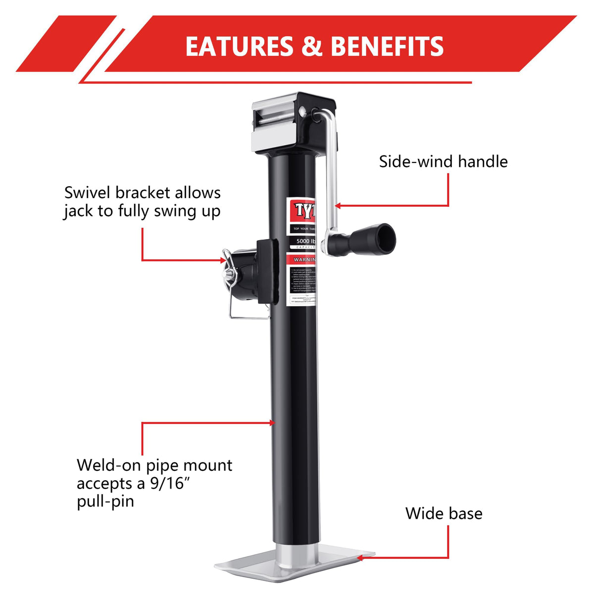 5000lbs Weld On Swivel Trailer Jack, 15" Vertical Travel D25110