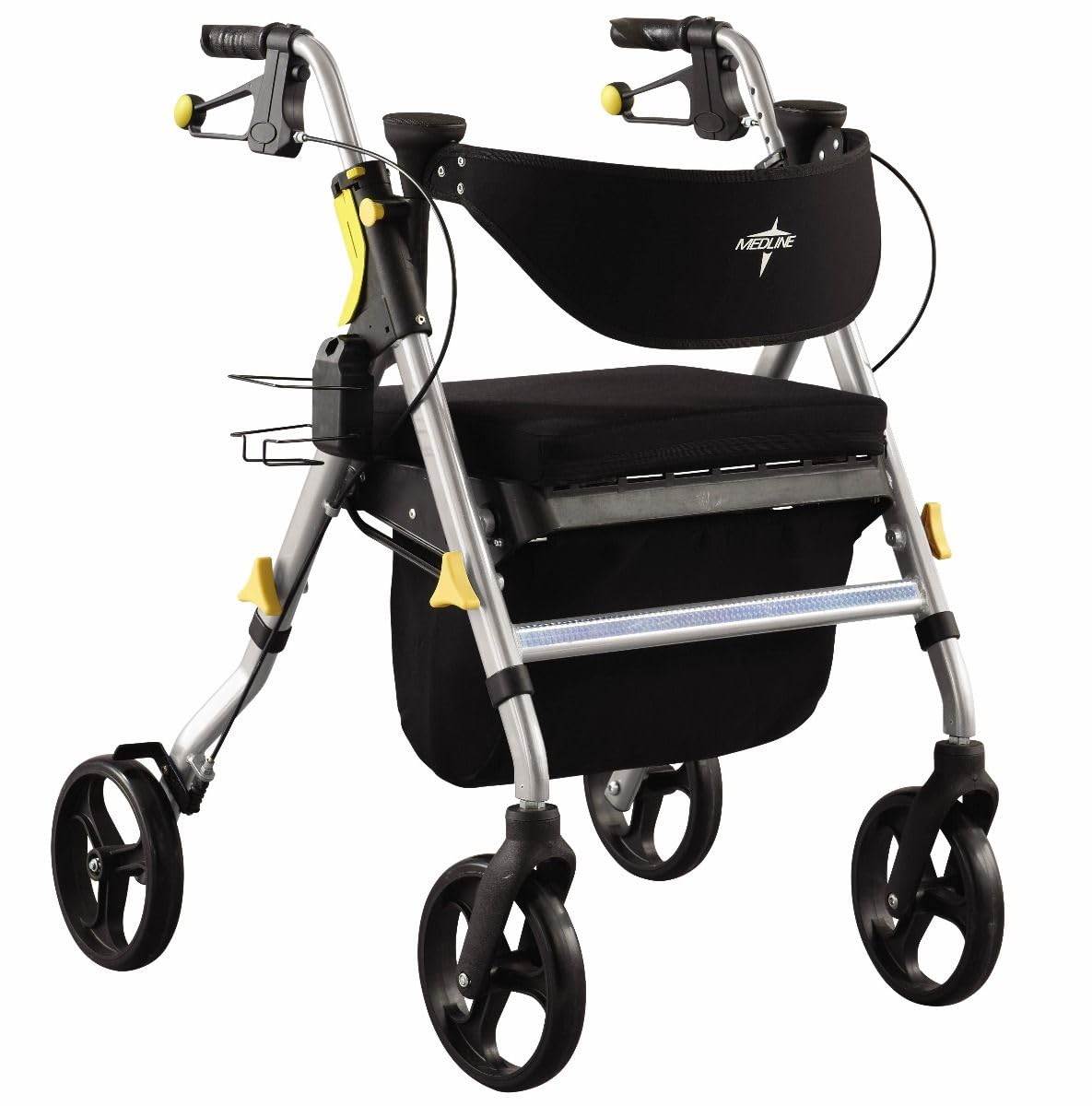 Folding Rolling Walker with Seat, 8-inch Wheels, Silver E639