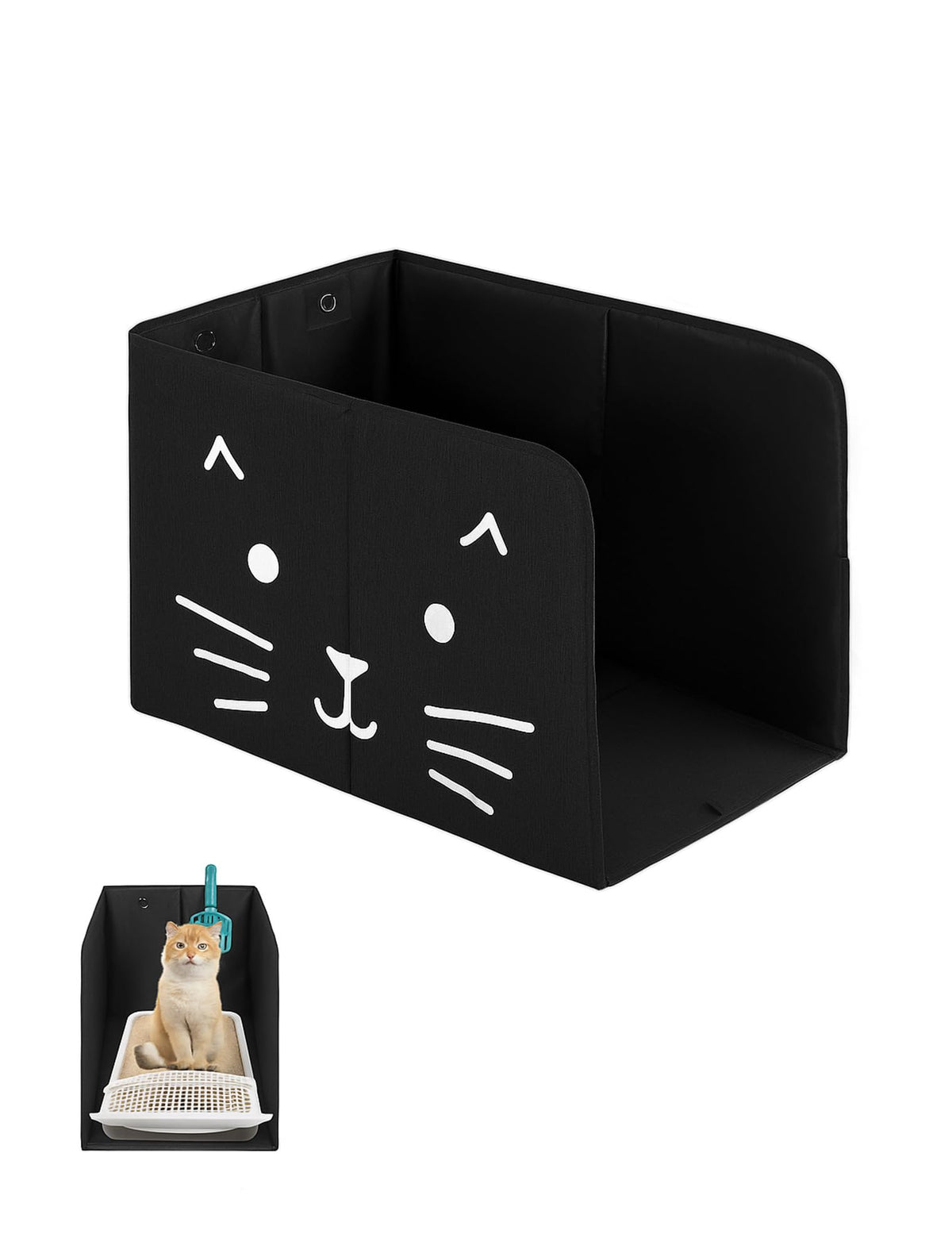 Black Waterproof Cat Litter Box Enclosure with Removable Mat L78912