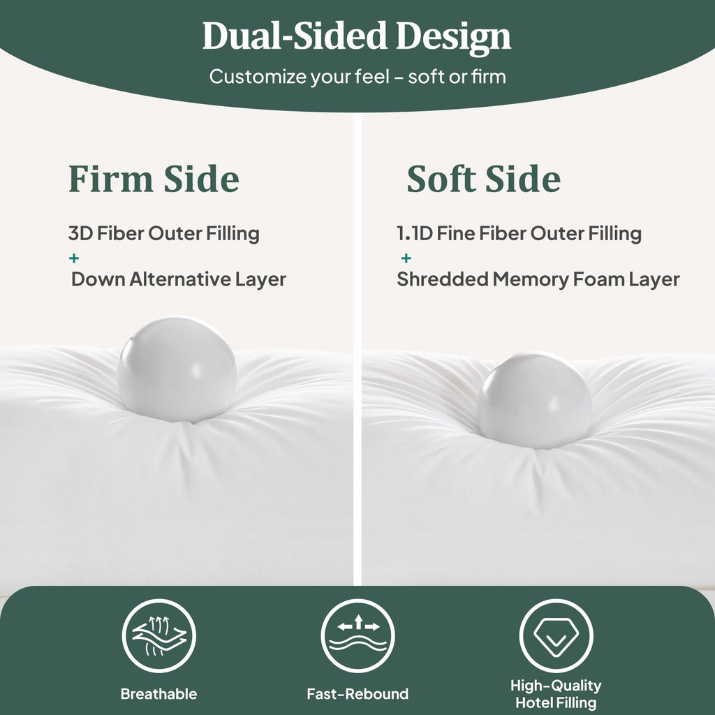 King Size Set of 2 Adjustable Memory Foam Bed Pillows Q884