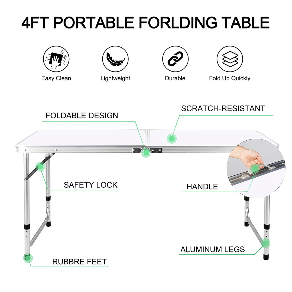 4 FT Aluminum Height Adjustable Folding Camping Table B963058