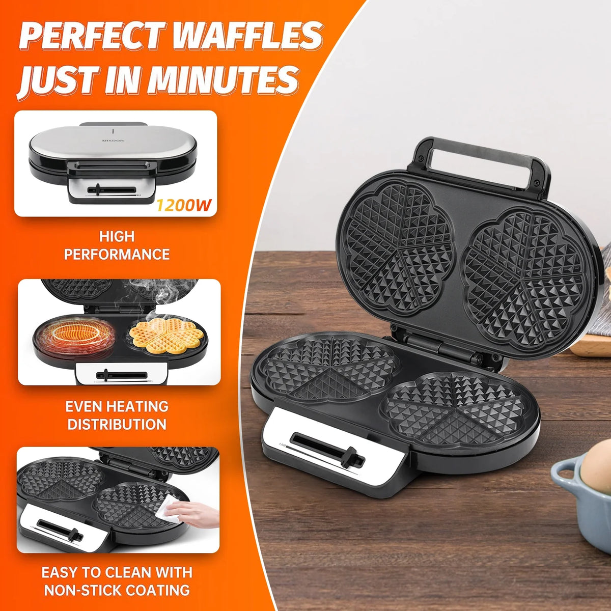 1200W Double Non-Stick Waffle Maker F38844