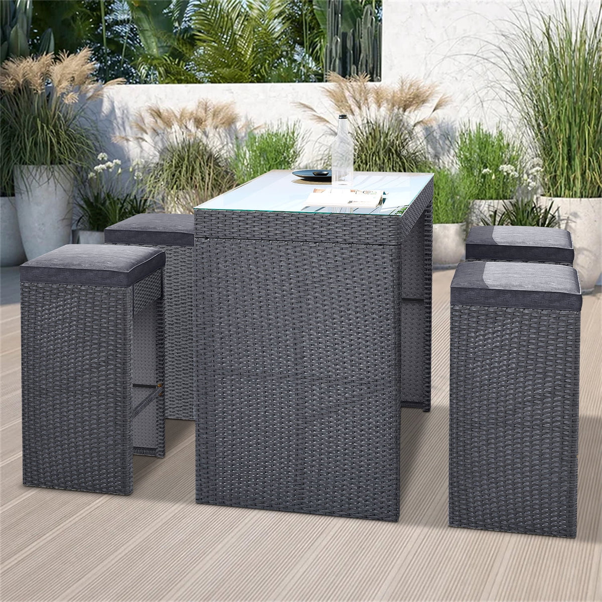 5 Pieces All-Weather Wicker Patio Dining Table Set T3597