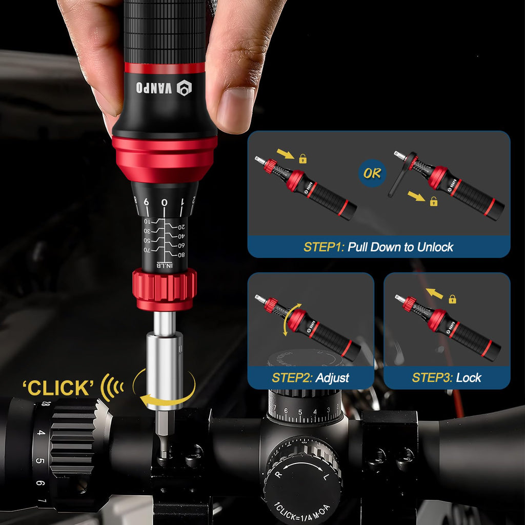 Torque Screwdriver, 10–80 in-lb, 64 Pieces N698