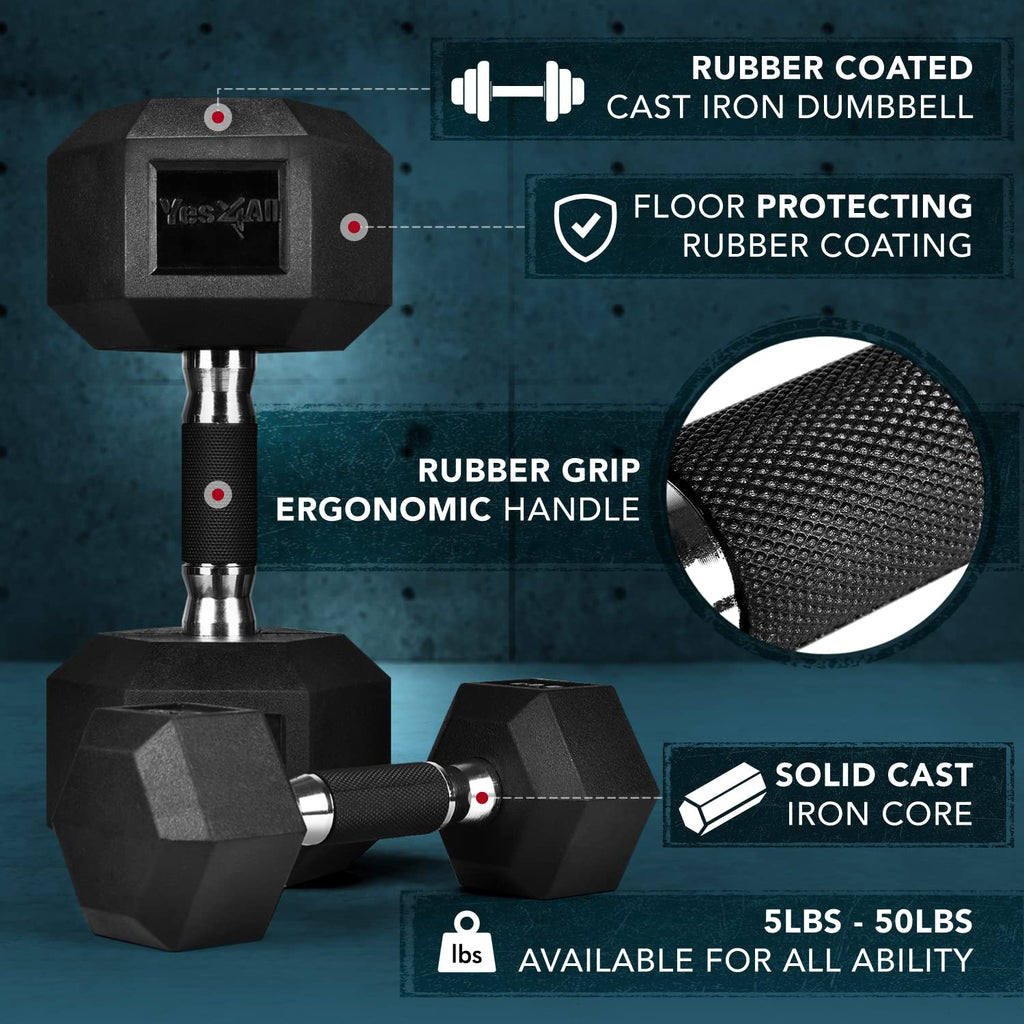 Rubber Grip Encased Hex Dumbbell Hand Weights Anti-Slip S122153
