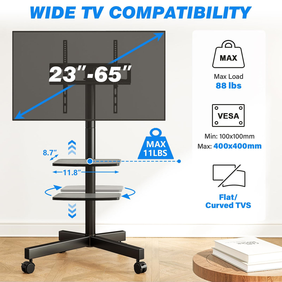 Mobile TV Stand for 23-65 Inch Flat Curved TVs Black V758612