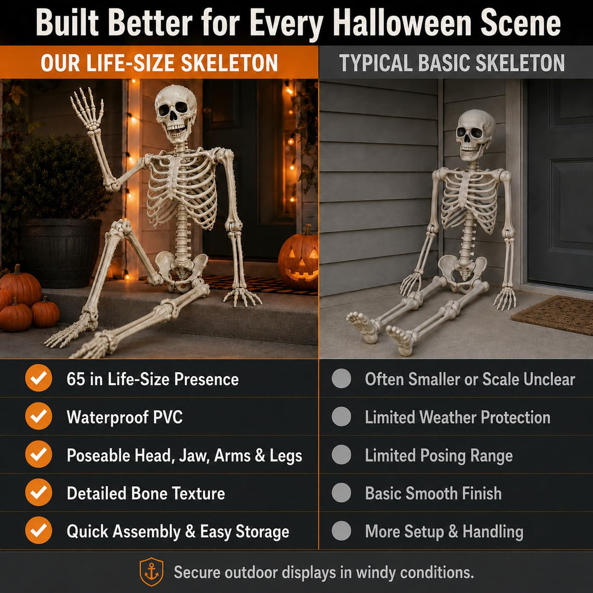 5.4FT Life Size Posable Human Skeleton with Movable Jaw L526