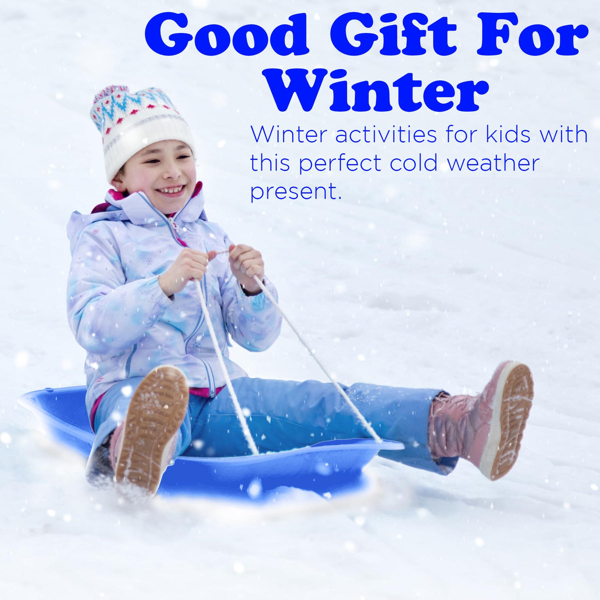 Kids Plastic Snow Sled with Pull Rope and Handles C4874