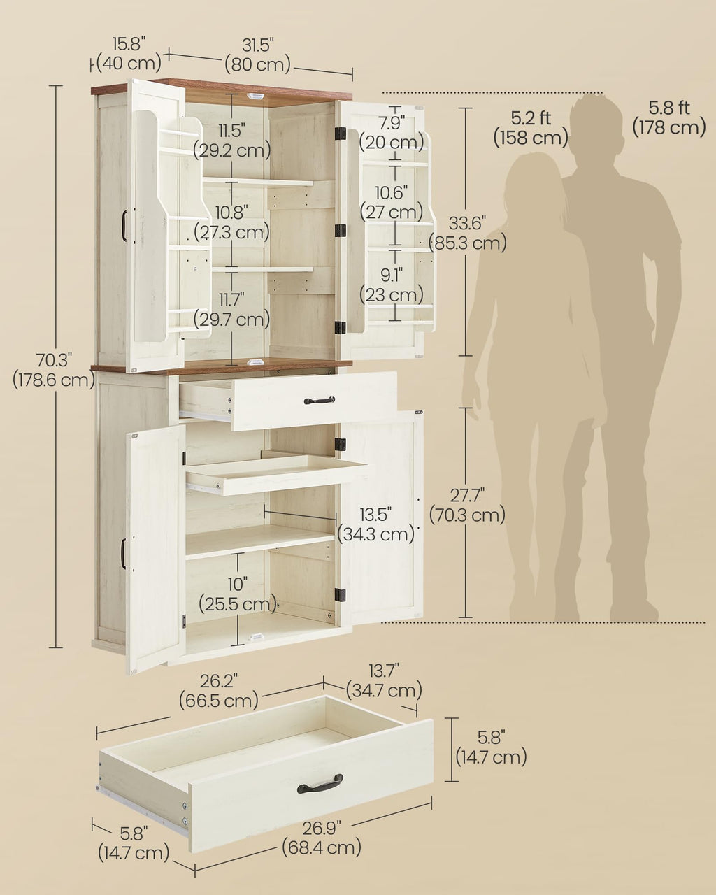 Freestanding Tall Pantry Cabinet with Drawer K8523