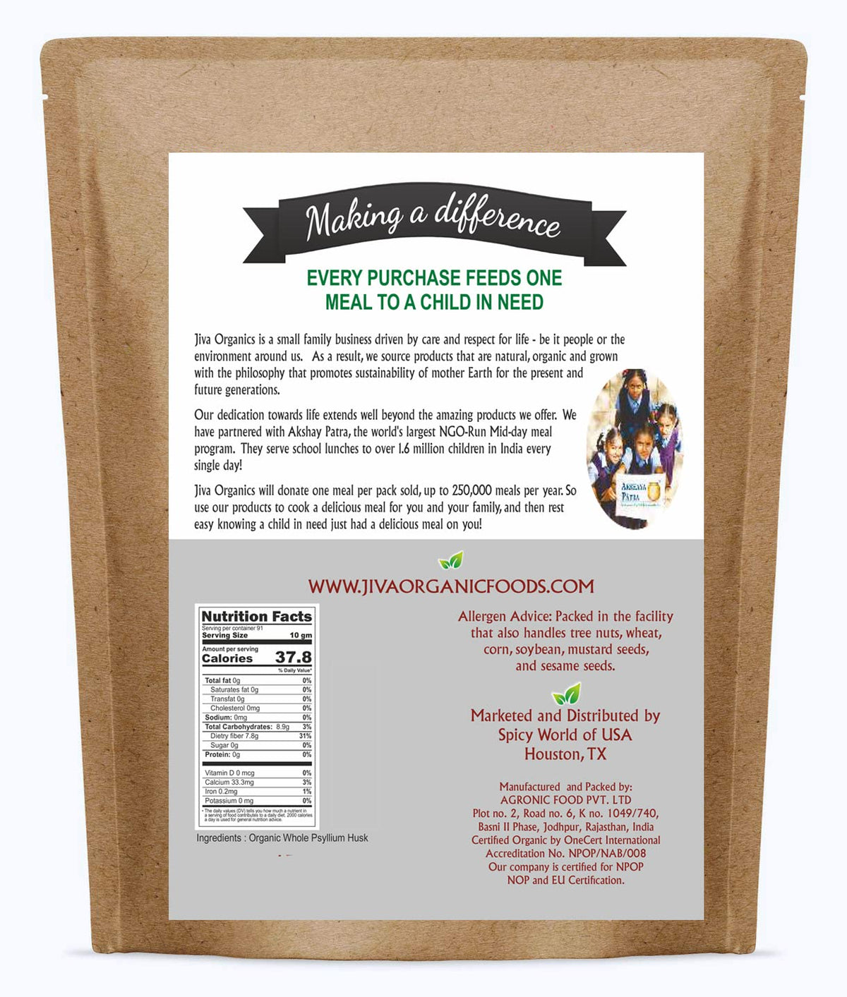 Whole Psyllium Husk 28 Ounce Unflavored Y856484