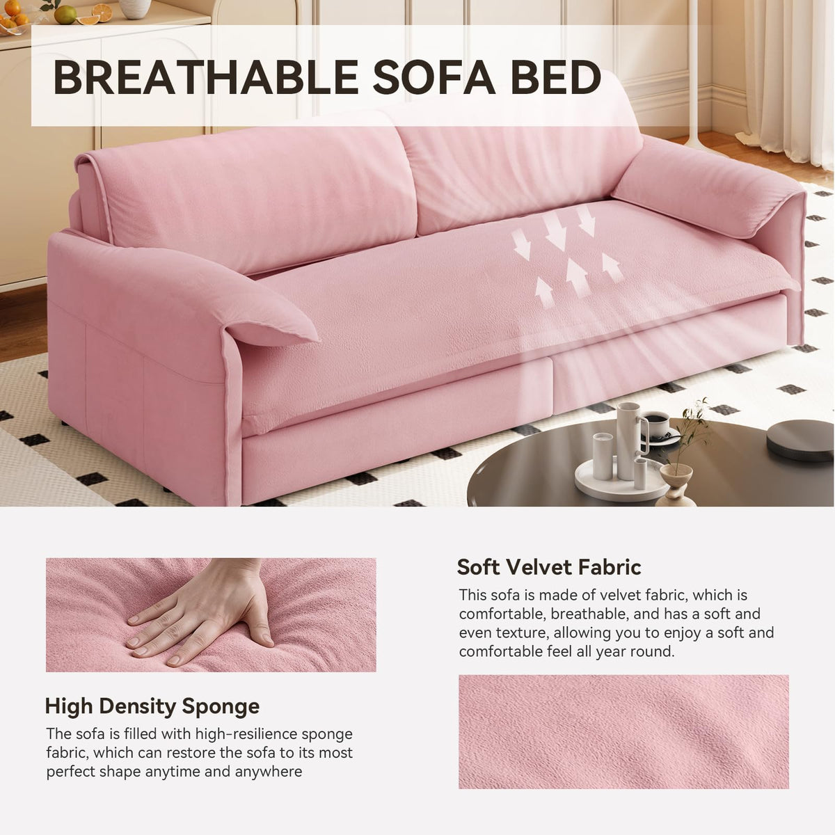 Queen Size Velvet Sleeper Sofa Bed D3580