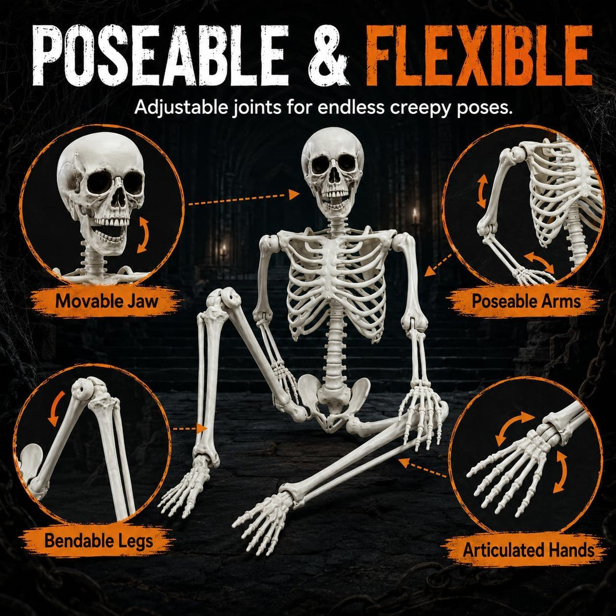 5.4FT Life Size Posable Human Skeleton with Movable Jaw L526