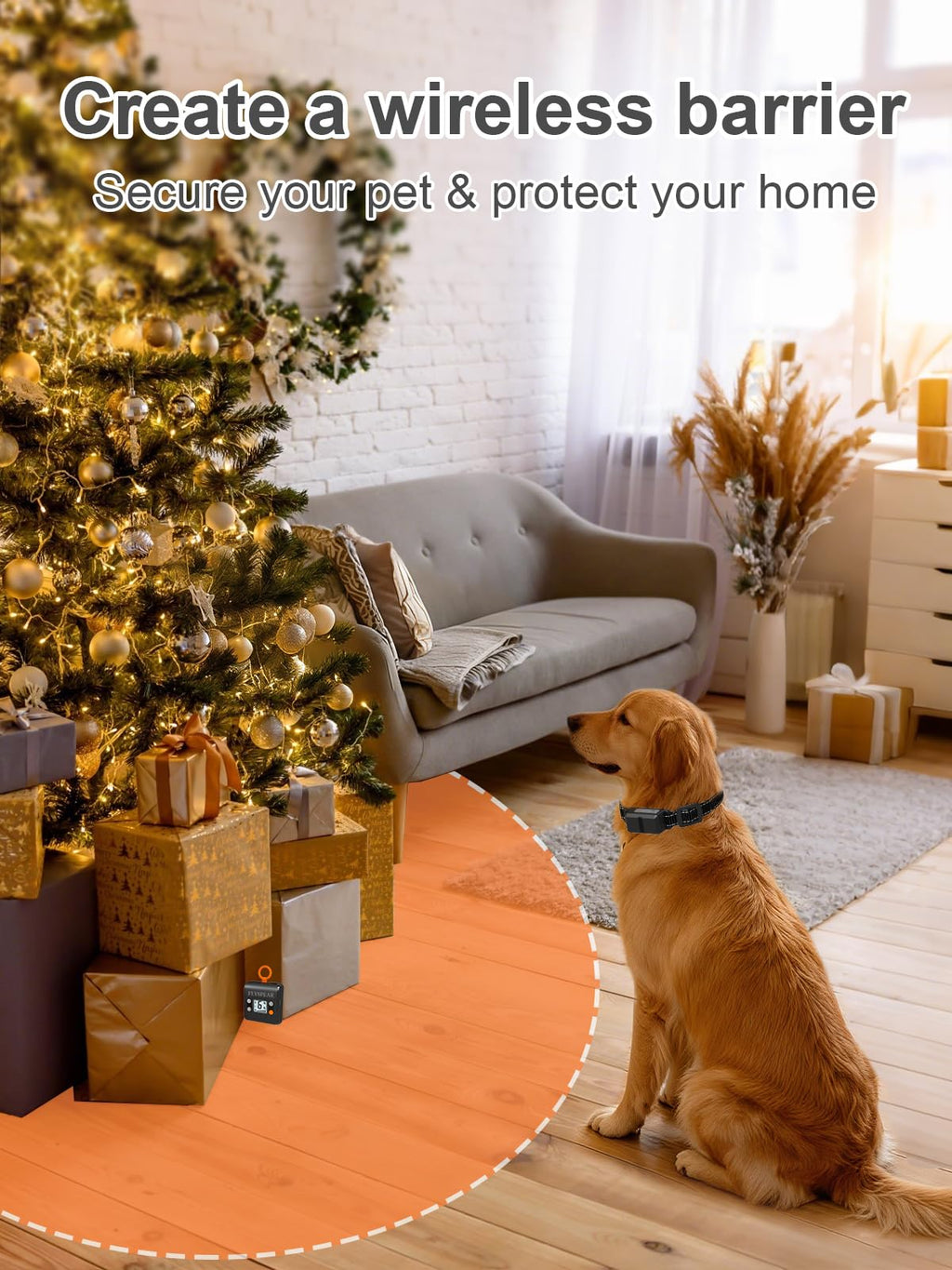 Wireless Rechargeable Indoor Pet Barrier with 6 Adjustable Range E933494