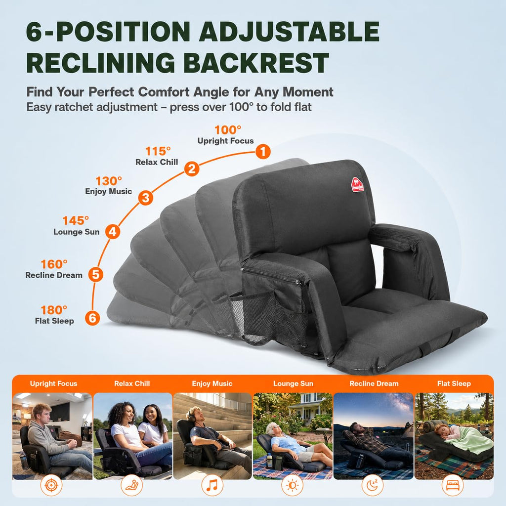 4.7" Thick Cushion 6 Reclining Positions Stadium Seat with Back Support N729322