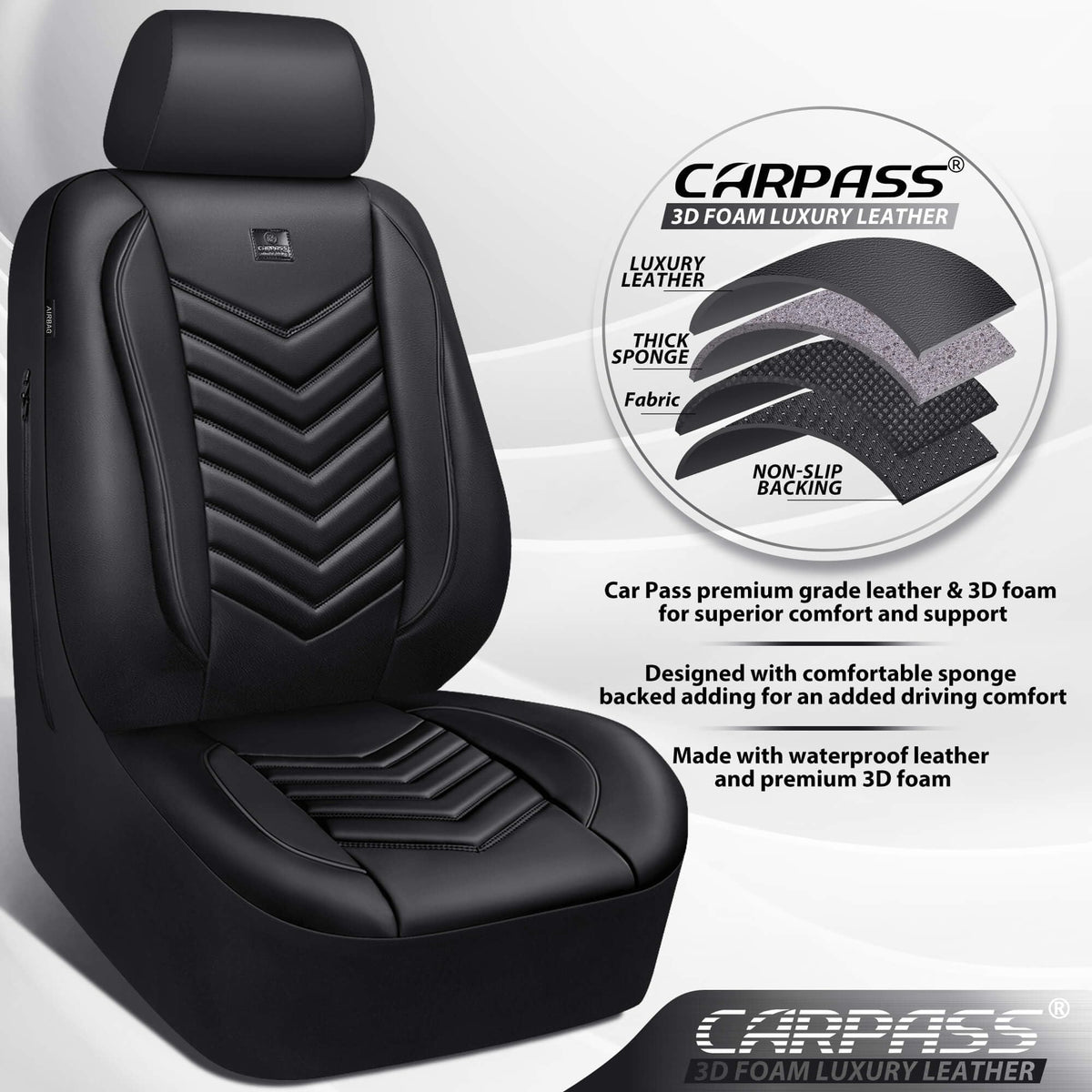 3D Foam Faux Leather Seat Covers Full Set B645