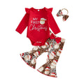Christmas Baby Girl Outfit Romper Flared Pants Headband H76081