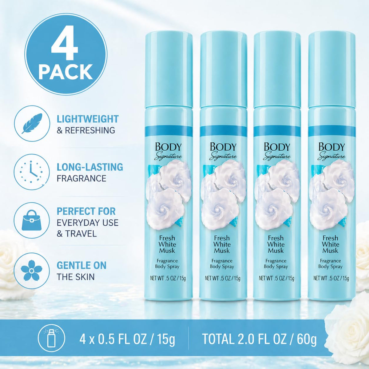 White Musk Body Spray 0.5 oz 4 Pack U3121