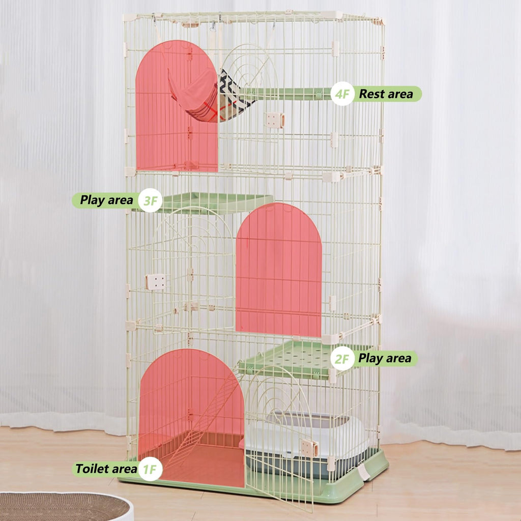 3/4-Tier Wire Cat Cage Playpen Kennel with Hammock and 3 Platforms L970