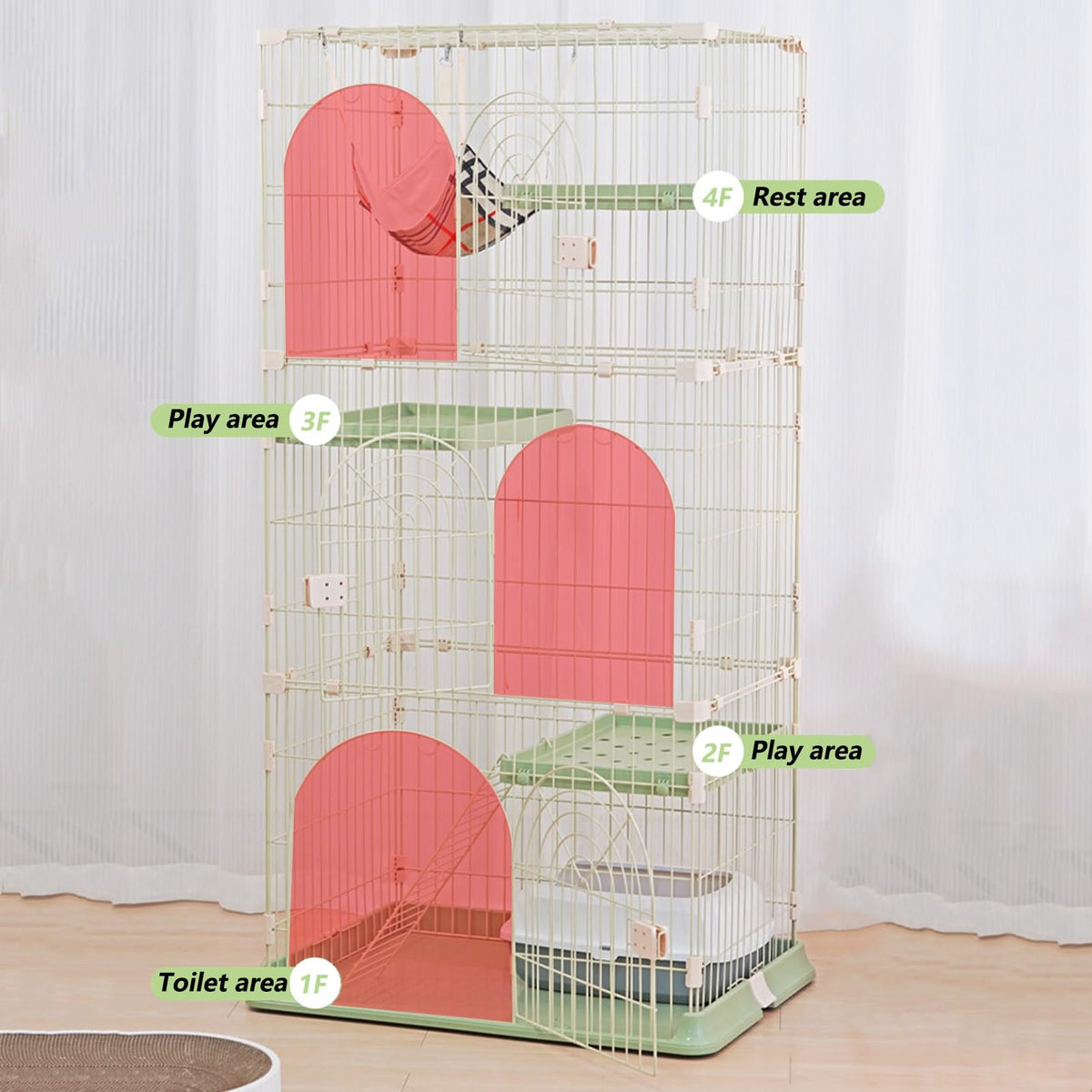 3/4-Tier Wire Cat Cage Playpen Kennel with Hammock and 3 Platforms L970