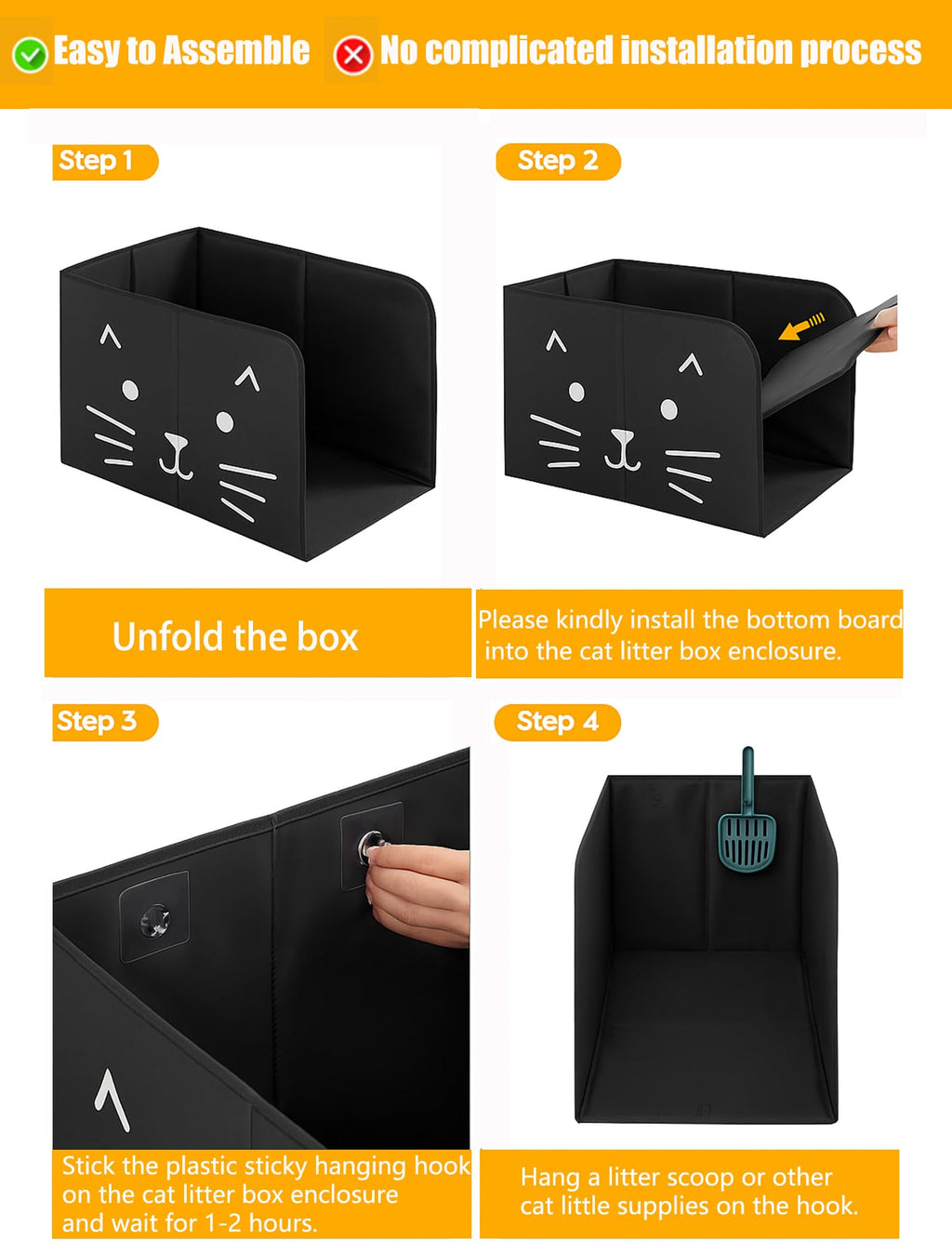 Black Waterproof Cat Litter Box Enclosure with Removable Mat L78912