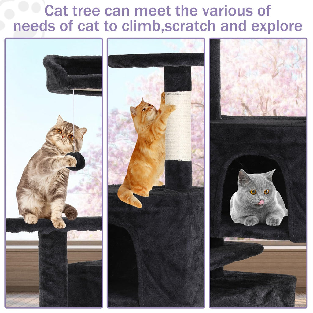 70 Inches Dark Gray Multi-Level Cat Tree with Litter Box Enclosure L87636