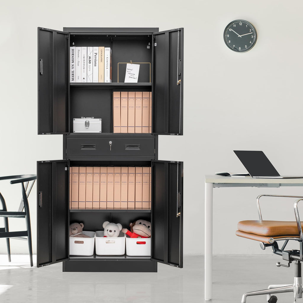 Metal Locking Storage Cabinet with Adjustable Shelves and 1 Drawer K59998